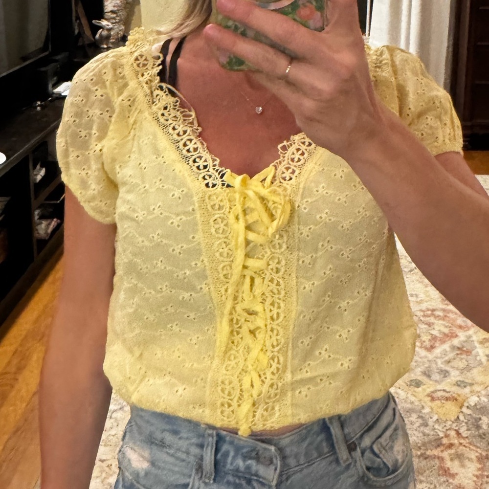 Buckle Yellow Eyelet Lace Women's Top